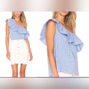 1. State Blue & White Stripped Ruffle Blouse